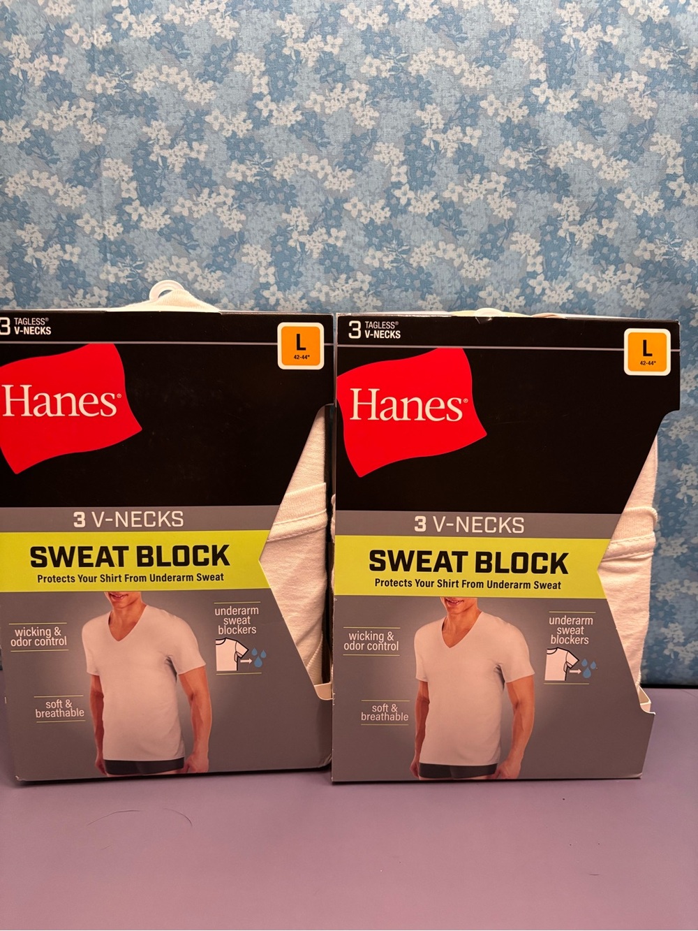 Hanes Men's White V-Neck Sweat Block Undershirts 3-Pack